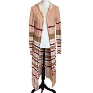 Forever 21 Duster Cardigan Sweater Hood Fringe Boho Size Sm Layer Transitional